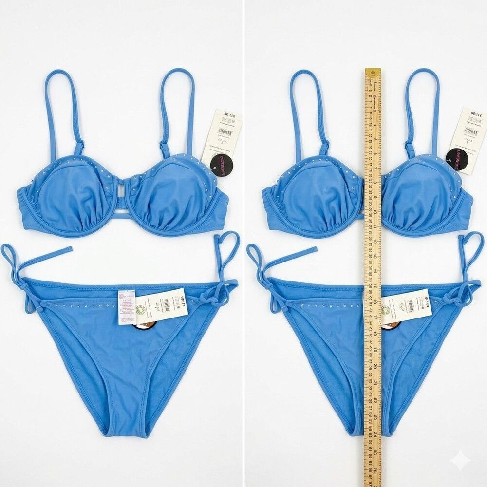 Womans 2 Piece Bikini Swimsuit Set Size Large Blue with Rhinestones New NWT